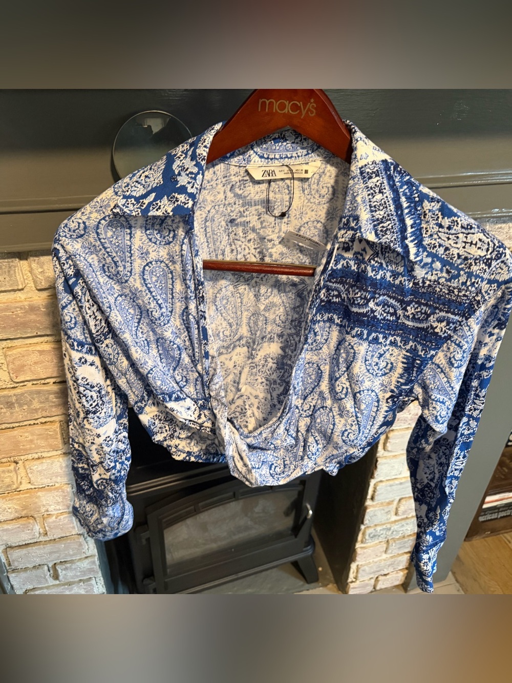 ZARA Blue paisley bandana blouse